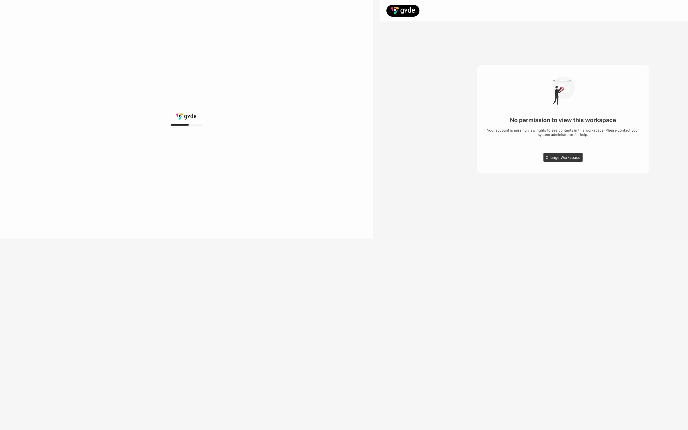 Composite of designed system states — table loading, empty state, and no-permission error screens